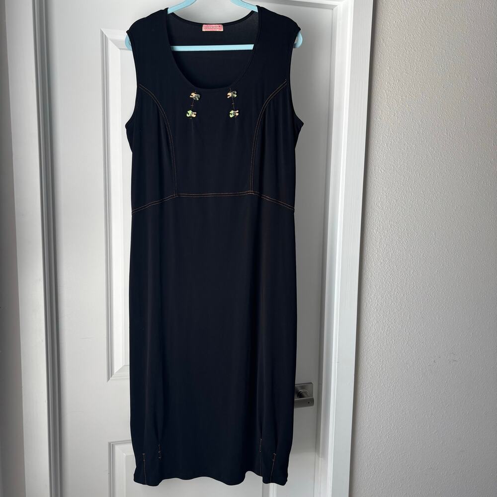 Darkwin Black w/ Green Stone Embellishments Bohemian Dark Boho Midi Sz Large